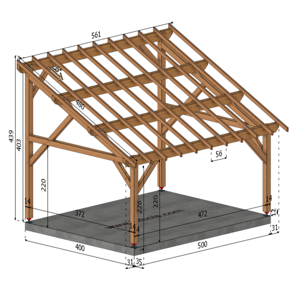 GENES Auvent monopente, lxL 4x5m SAPIN