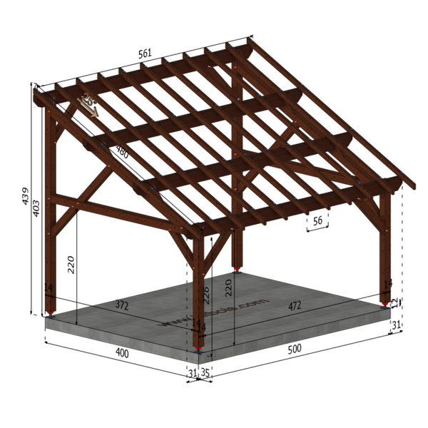 GENES Auvent monopente, lxL 4x5m SAPIN