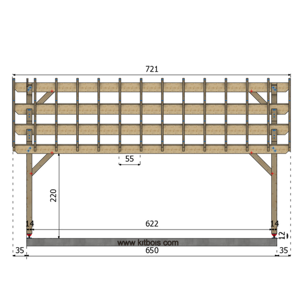 GUBBIO Auvent monopente, lxL 3.5x6.5m SAPIN