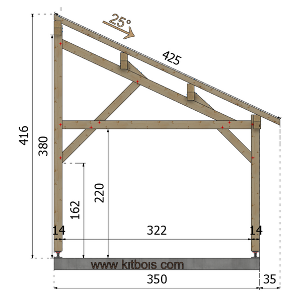 GUBBIO Auvent monopente, lxL 3.5x6.5m SAPIN