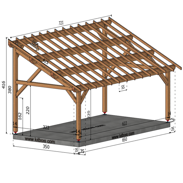 GUBBIO Auvent monopente, lxL 3.5x6.5m SAPIN
