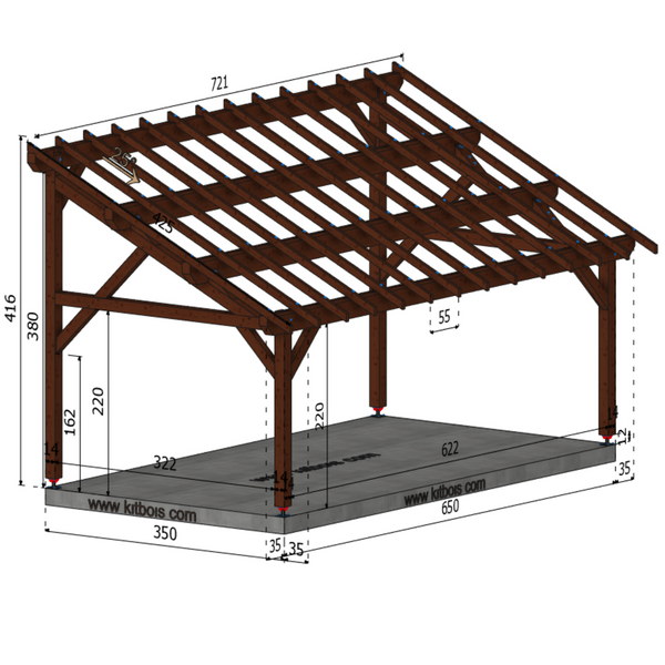 GUBBIO Auvent monopente, lxL 3.5x6.5m SAPIN