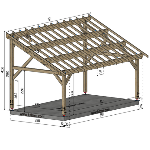 GUBBIO Auvent monopente, lxL 3.5x6.5m SAPIN