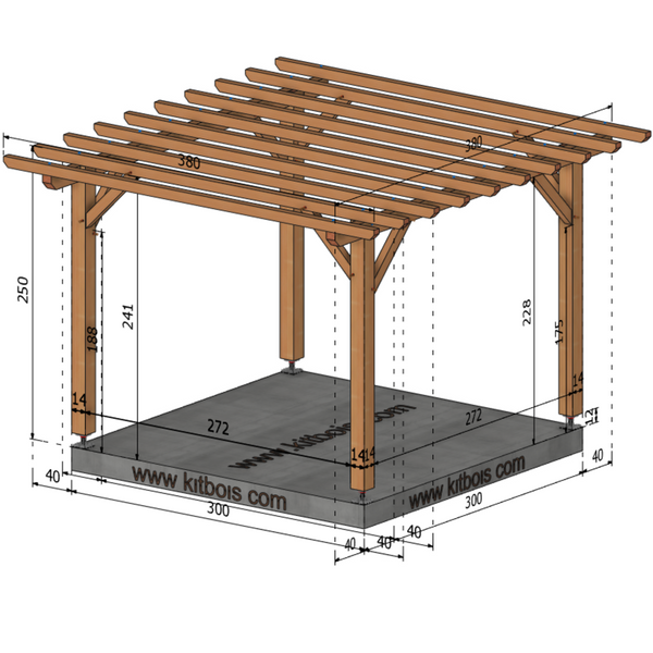 HADDADA Pergola ECO toit plat, lxL 3x3m SAPIN AUTOCLAVE MARRON