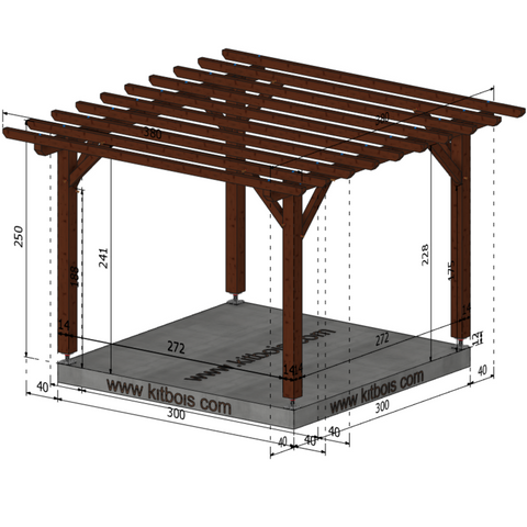 HADDADA Pergola ECO toit plat, lxL 3x3m SAPIN AUTOCLAVE MARRON