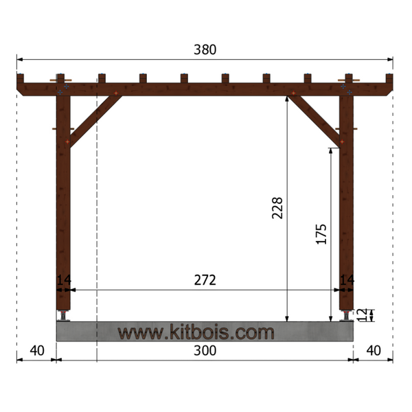 HADDADA Pergola ECO toit plat, lxL 3x3m SAPIN AUTOCLAVE MARRON