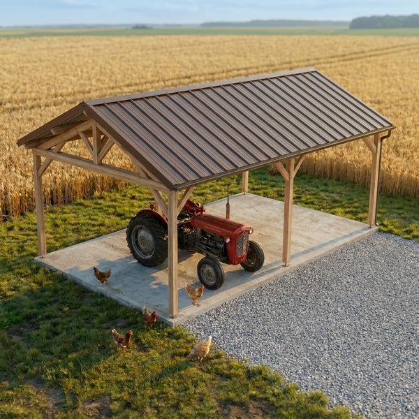 BRAGA Hangar bois Ouvert / 2 pans  6.0 x 10.17m 25° de pente / Livraison OFFERTE