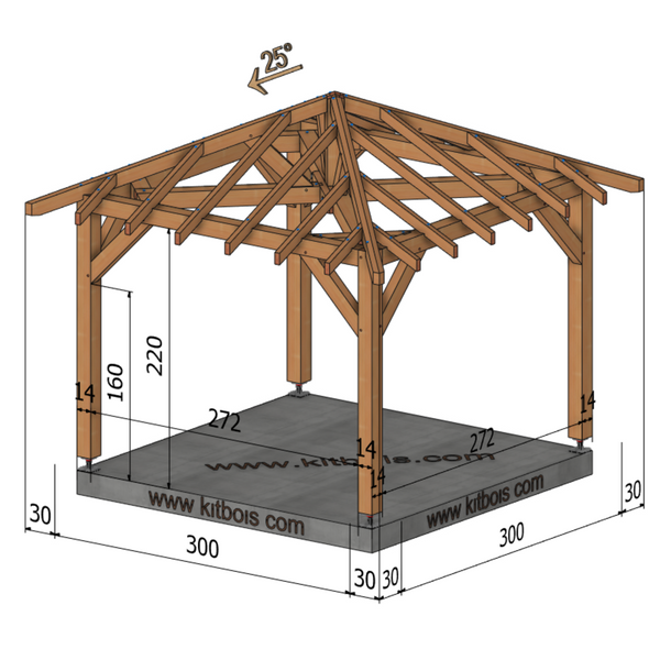 ISTANBUL Auvent 4 pans, lxL 3x3m SAPIN