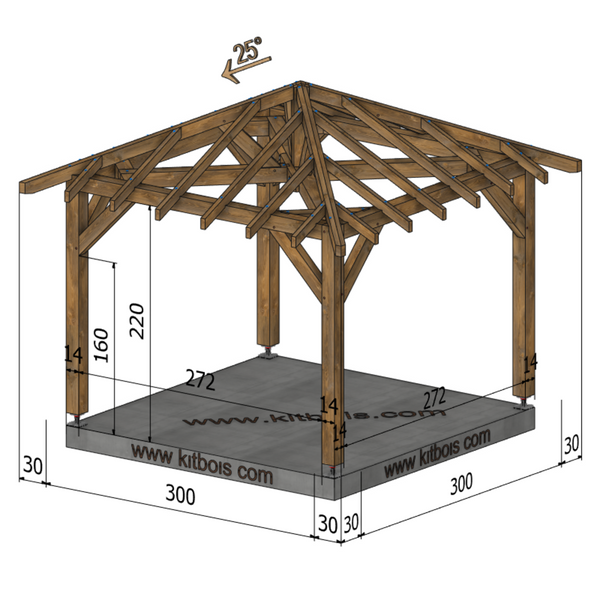 ISTANBUL Auvent 4 pans, lxL 3x3m SAPIN