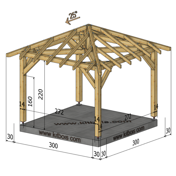 ISTANBUL Auvent 4 pans, lxL 3x3m SAPIN