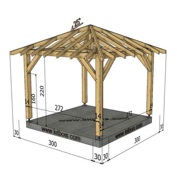 ISTANBUL Auvent 4 pans, lxL 3x3m SAPIN