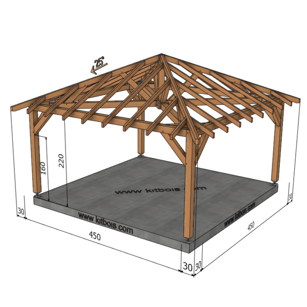 IZMIR Auvent 4 pans, lxL 4.5x4.5m SAPIN