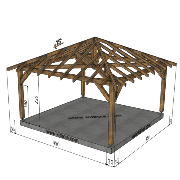 IZMIR Auvent 4 pans, lxL 4.5x4.5m SAPIN