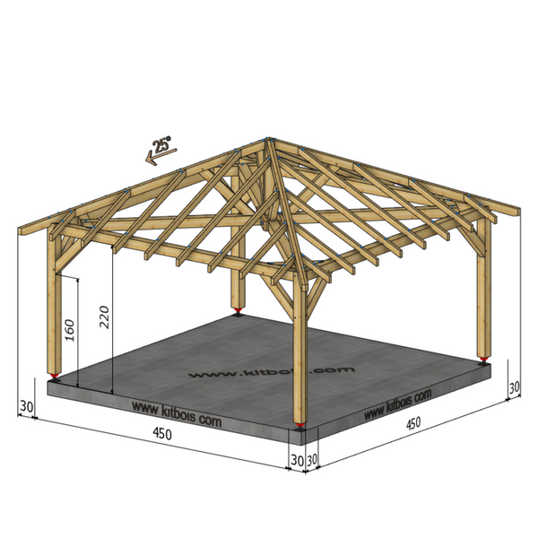 IZMIR Auvent 4 pans, lxL 4.5x4.5m SAPIN