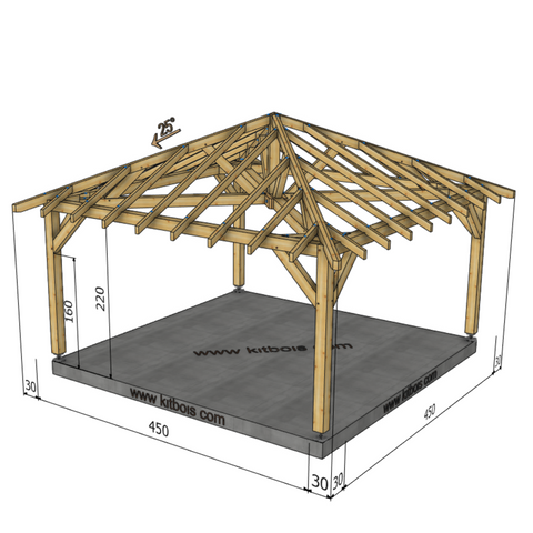 IZMIR Auvent 4 pans, lxL 4.5x4.5m SAPIN