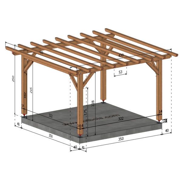 IFRANE Pergola toit plat, lxL 3.5x3.5m SAPIN AUTOCLAVE MARRON