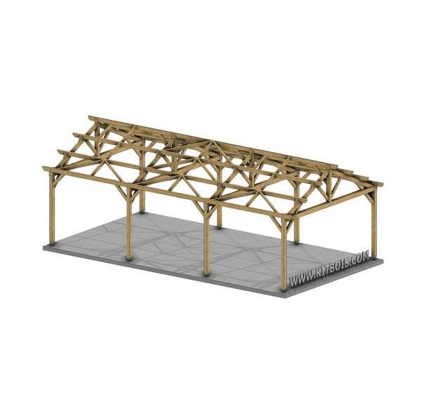LISBOA Hangar bois Ouvert / 2 pans  8.0 x 15.19m 25° de pente