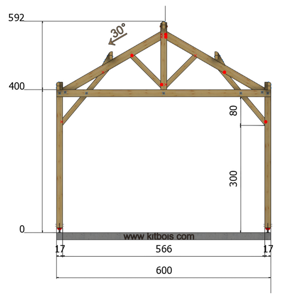 LONDON Hangar bois Ouvert MODELE ECO / 2 pans  6.0 x 10.17m 25° de pente / Livraison OFFERTE