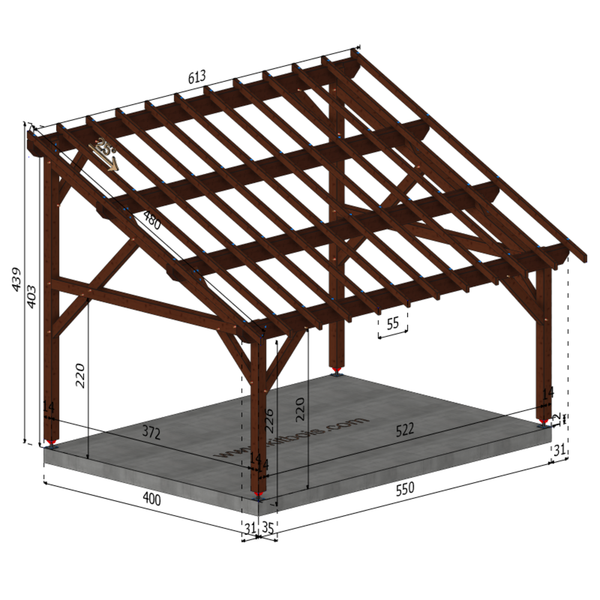 LIDO Auvent monopente, lxL 4x5.5m SAPIN