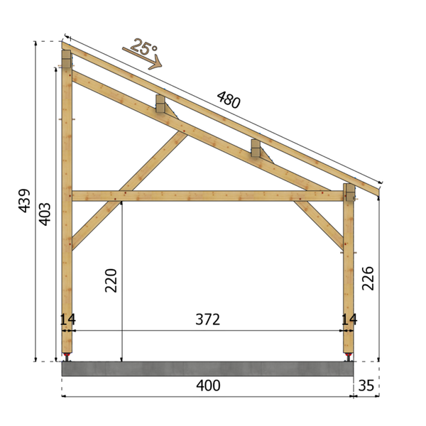LIDO Auvent monopente, lxL 4x5.5m SAPIN
