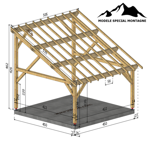 LIMENA-MONTAGNE Auvent monopente, lxL 4.5x4.5m SAPIN
