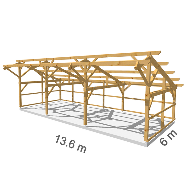 LIVERPOOL Hangar bois Fermé sur 3 côtés / 2 pans  6.0 x 13.67m 20° de pente