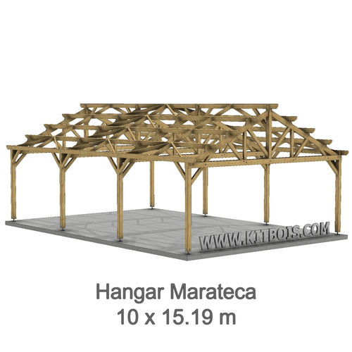 MARATECA Hangar bois Ouvert / 2 pans  10.0 x 15.19m 25° de pente