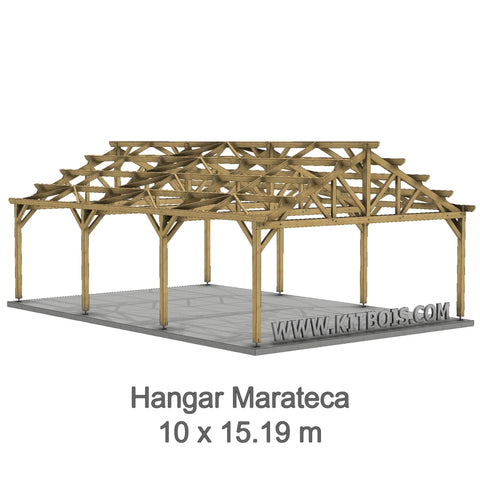 MARATECA Hangar bois Ouvert / 2 pans  10.0 x 15.19m 25° de pente