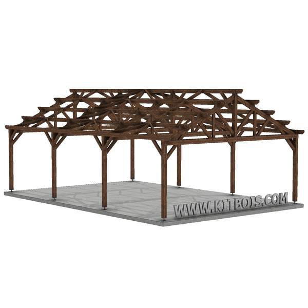 MARATECA Hangar bois Ouvert / 2 pans  10.0 x 15.19m 25° de pente