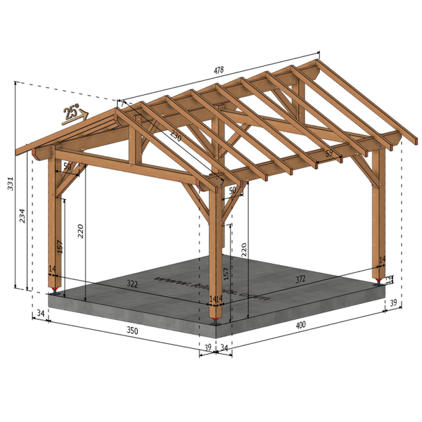 MELOISEY Auvent 2 pans, lxL 3.5x4m SAPIN
