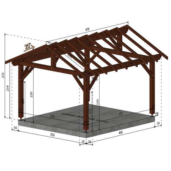 MELOISEY Auvent 2 pans, lxL 3.5x4m SAPIN
