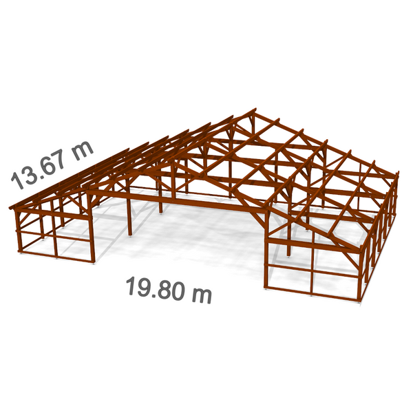 MANCHESTER Hangar bois Fermé / 2 pans  19.80 x 13.67m 20° de pente