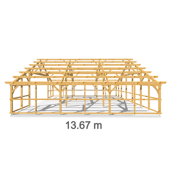 MANCHESTER Hangar bois Fermé / 2 pans  19.80 x 13.67m 20° de pente