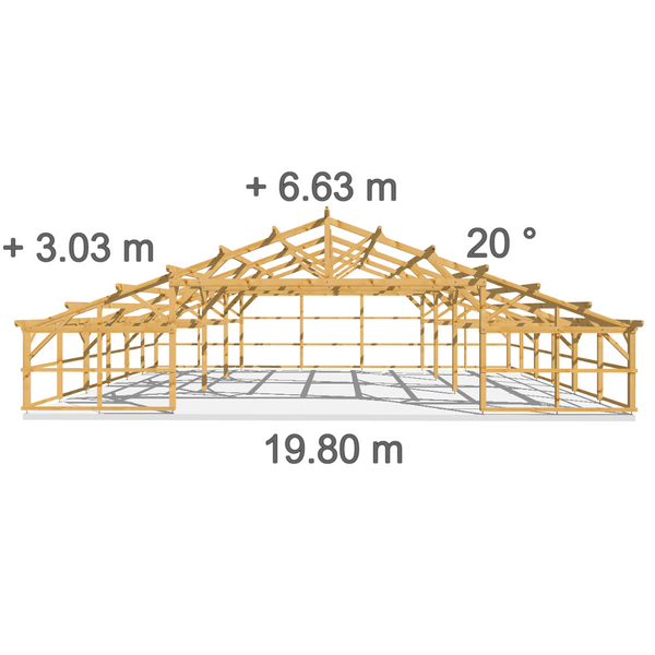 MANCHESTER Hangar bois Fermé / 2 pans  19.80 x 13.67m 20° de pente