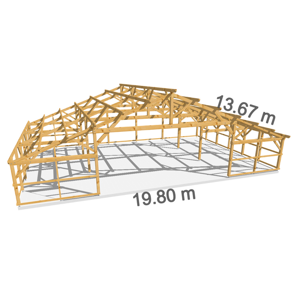 MANCHESTER Hangar bois Fermé / 2 pans  19.80 x 13.67m 20° de pente