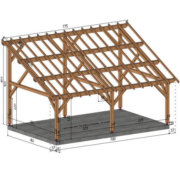 MANTOUE Auvent monopente, lxL 4.5x7m SAPIN