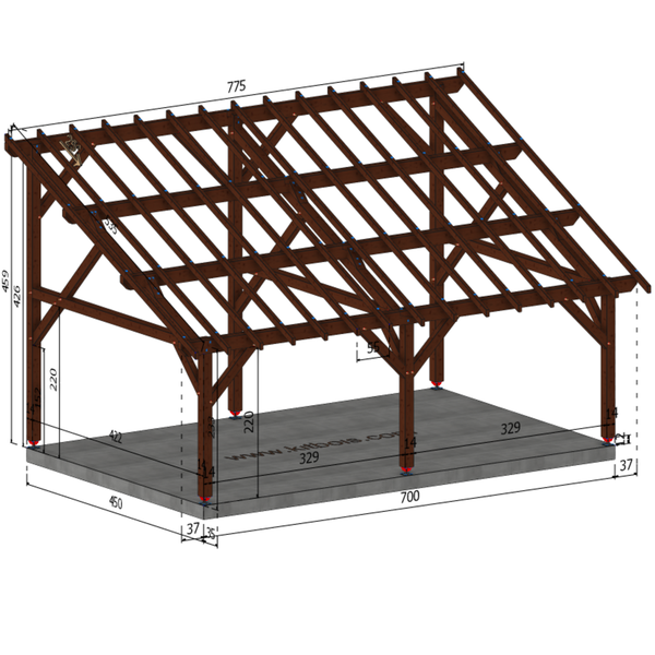 MANTOUE Auvent monopente, lxL 4.5x7m SAPIN