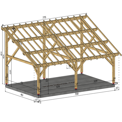 MANTOUE Auvent monopente, lxL 4.5x7m SAPIN