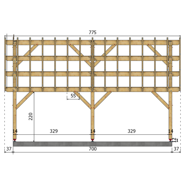 MANTOUE Auvent monopente, lxL 4.5x7m SAPIN