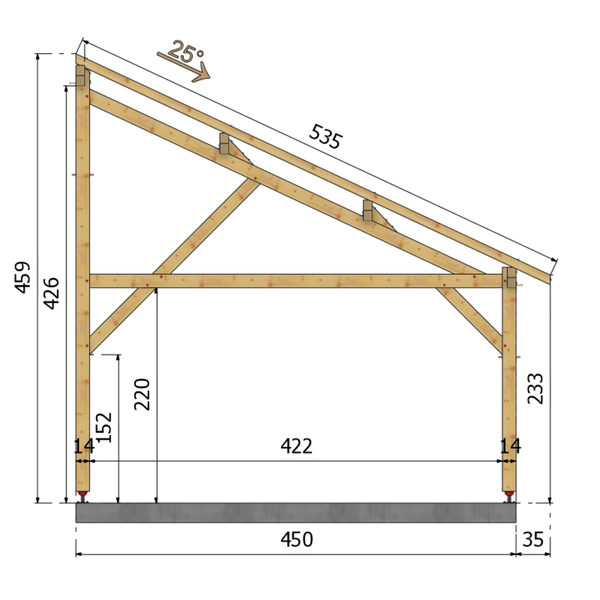 MANTOUE Auvent monopente, lxL 4.5x7m SAPIN