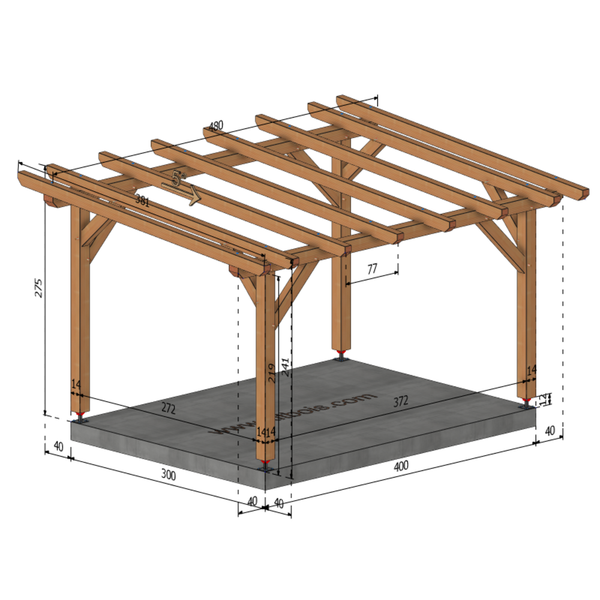 MARRAKECH Pergola Pente 5°, lxL 3x4m SAPIN AUTOCLAVE MARRON