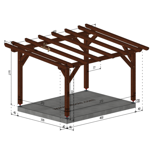 MARRAKECH Pergola Pente 5°, lxL 3x4m SAPIN AUTOCLAVE MARRON