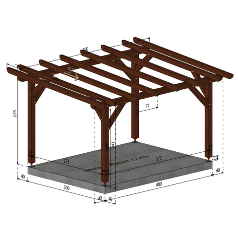MARRAKECH Pergola Pente 5°, lxL 3x4m SAPIN AUTOCLAVE MARRON
