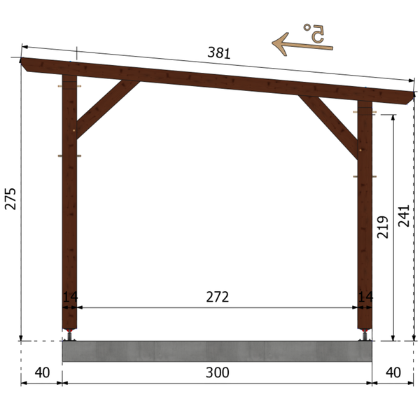 MARRAKECH Pergola Pente 5°, lxL 3x4m SAPIN AUTOCLAVE MARRON