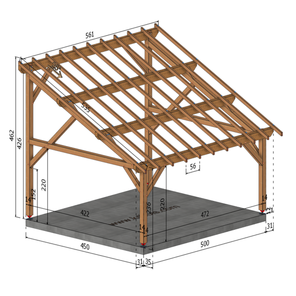 MESTRINO Auvent monopente, lxL 4.5x5m SAPIN