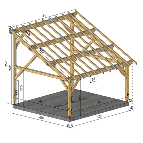 MESTRINO Auvent monopente, lxL 4.5x5m SAPIN