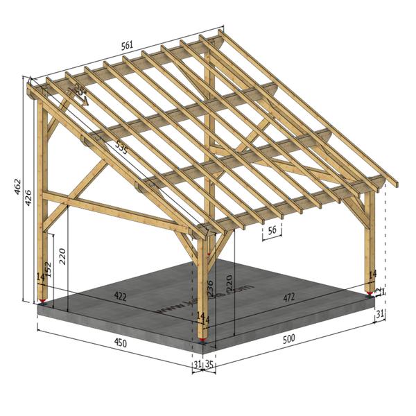MESTRINO Auvent monopente, lxL 4.5x5m SAPIN