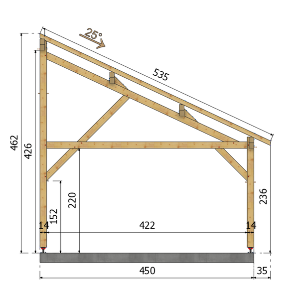 MESTRINO Auvent monopente, lxL 4.5x5m SAPIN