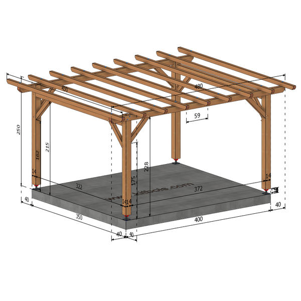MISSOUR Pergola toit plat, lxL 3.5x4m SAPIN AUTOCLAVE MARRON