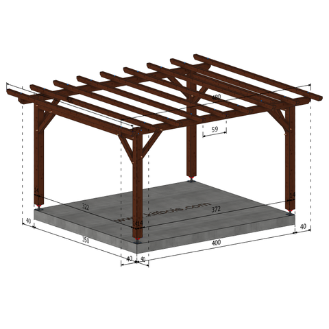 MISSOUR Pergola toit plat, lxL 3.5x4m SAPIN AUTOCLAVE MARRON